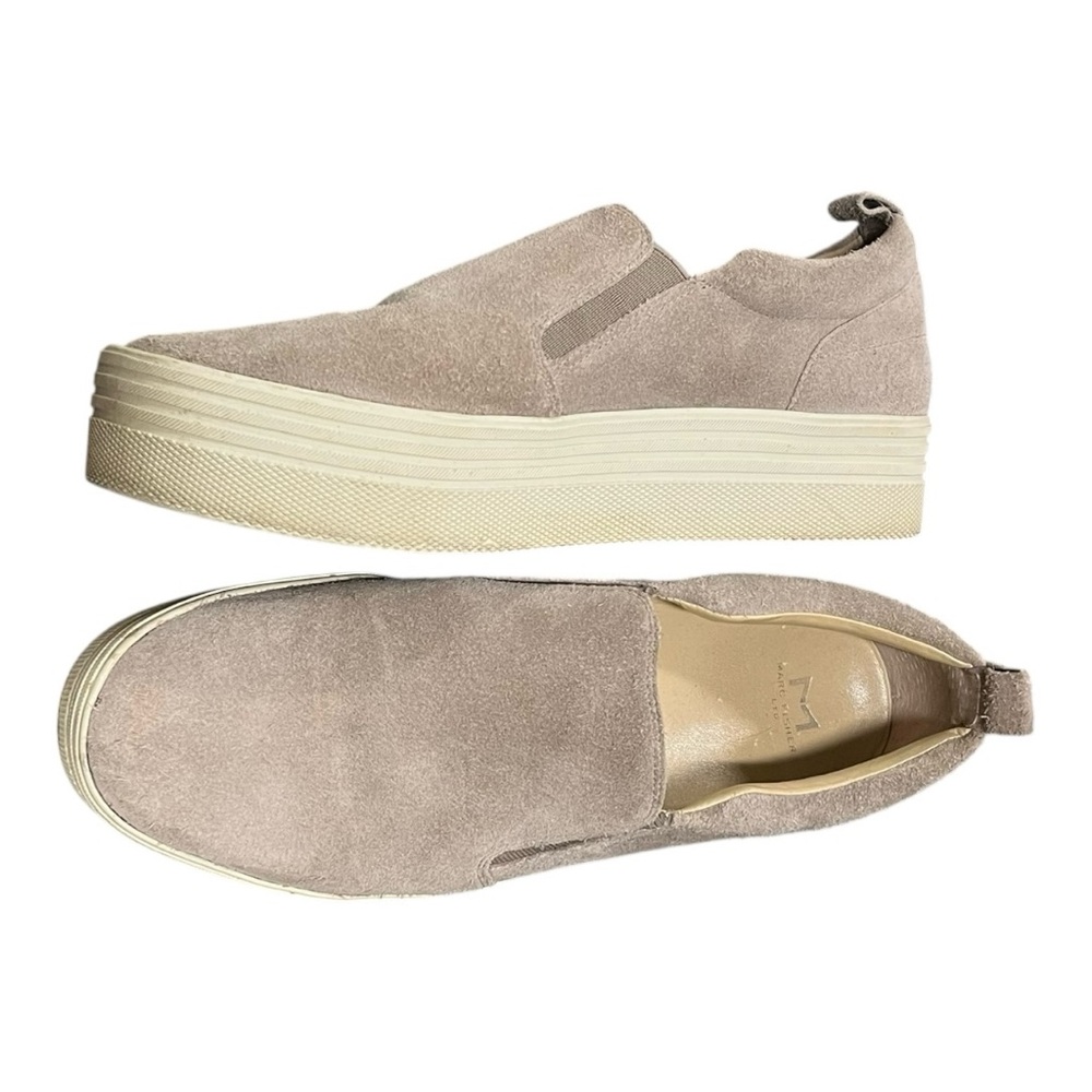 Marc Fisher Ltd Elise tan suede white platform sneaker slip-ons size 8 1/2.